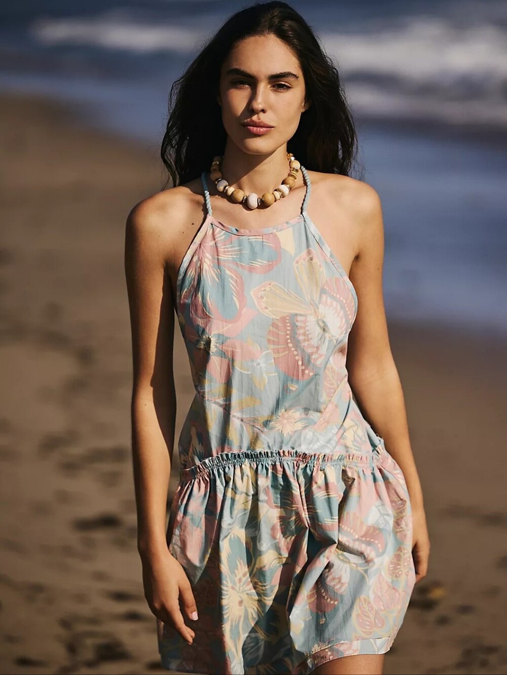 Free People Deserted Island Mini Dress in the saltwater combo colorway.